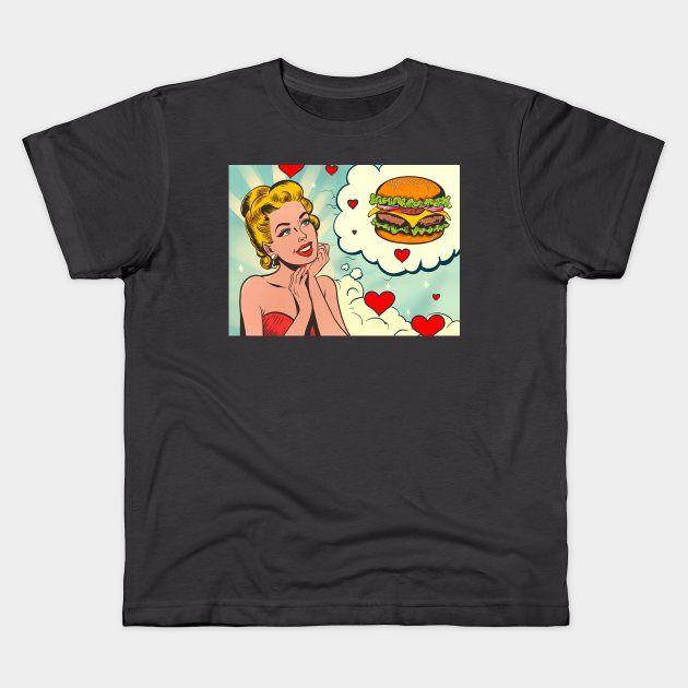 Valentine’s day hamburger vintage love Kids T-Shirt by Horrible Bunny